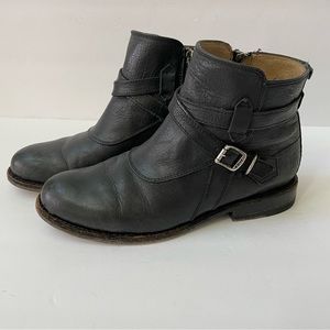 Frye Jayden Black Leather Cross Strap Moto Boots Size 6.5